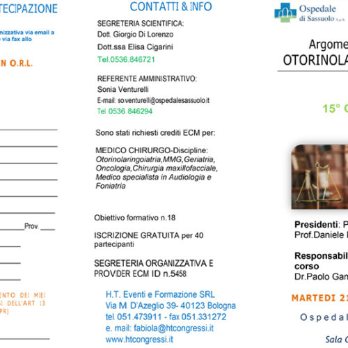 21 DICEMBRE – 15°CORSO – ARGOMENTI SCELTI IN OTORINOLARINGOIATRIA