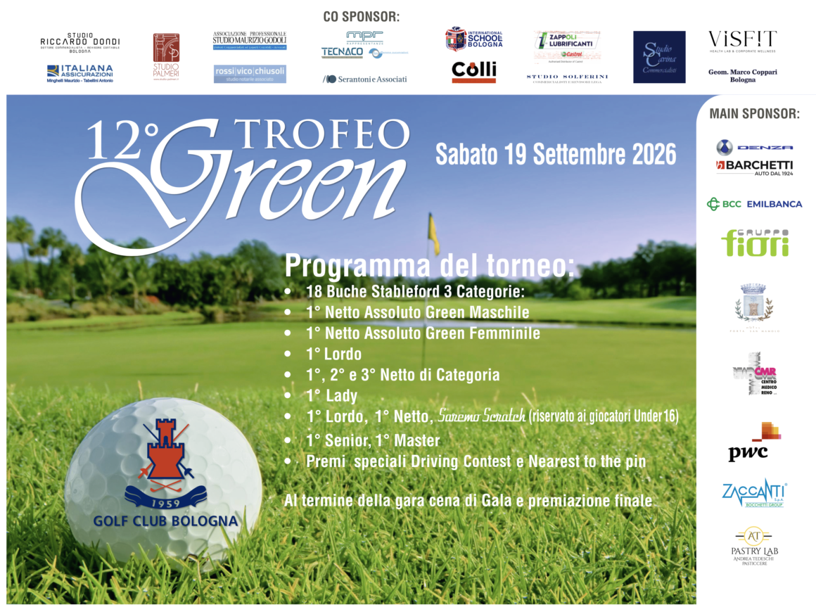 12° Trofeo Green – Torneo di golf al Golf Club Bologna, sabato 19 settembre 2026